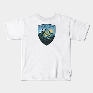 Majestic Grand Teton US National Park Emblem Kids T-Shirt